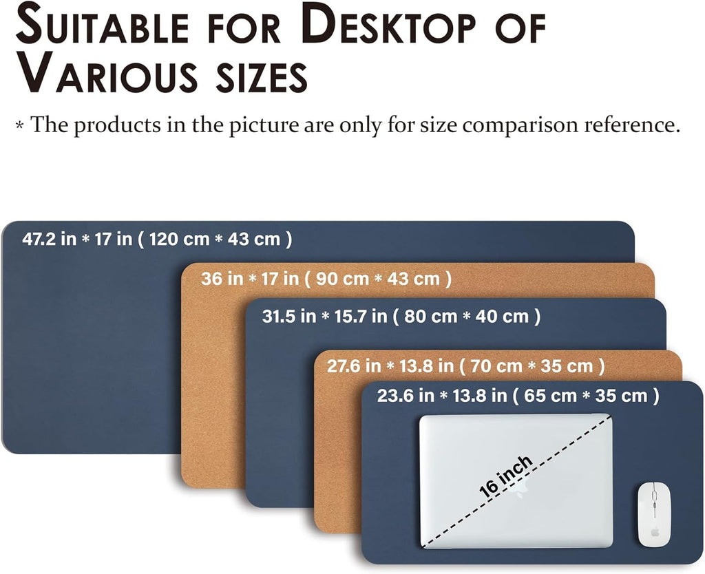 Transform Your Workspace with the Cork Dual-Sided Desk Mat - Stylish and Functional Desk Pad for Home and Office - Large Mouse Pad in Dark Blue (90cm x 43cm)