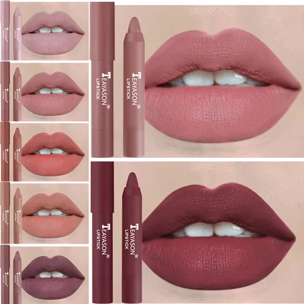 Indulge in 12 Shades of Natural Matte Lipstick Pencil - Waterproof, Long-Lasting & Luxurious Lip Tint