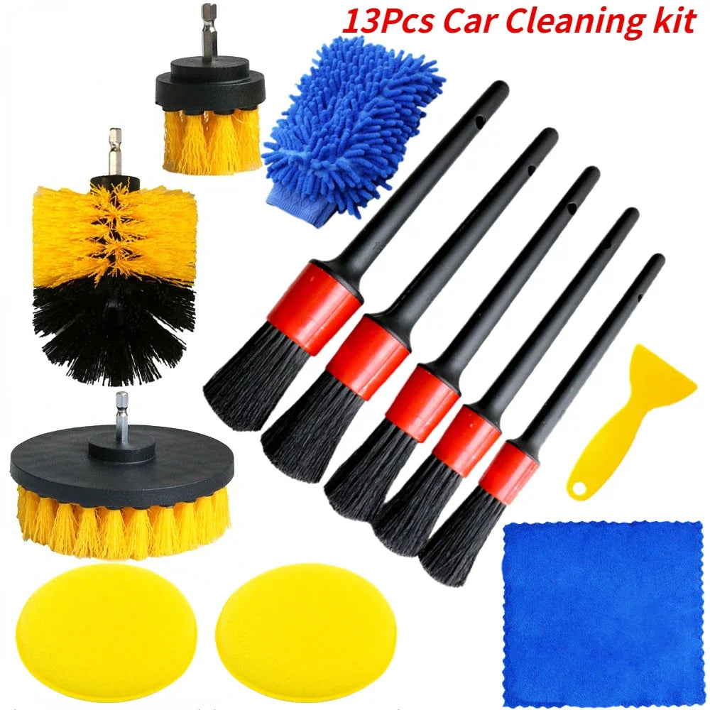 ZOPOSON Professional Car Cleaning Kit - Scrubber Drill Detailing Brush Set with Air Conditioner Vent Tools and Polishing Towels
