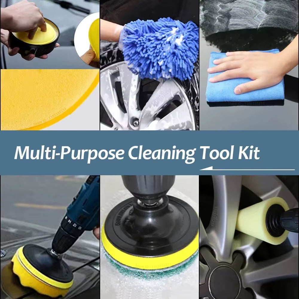 ZOPOSON Professional Car Cleaning Kit - Scrubber Drill Detailing Brush Set with Air Conditioner Vent Tools and Polishing Towels
