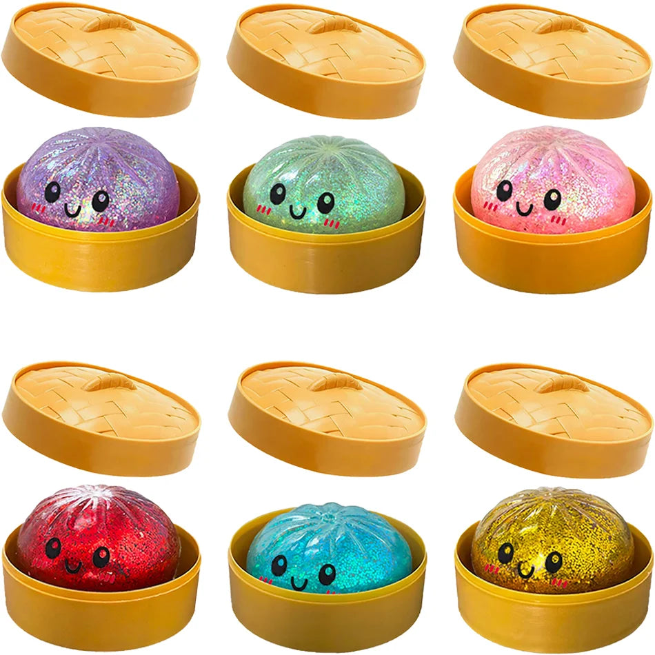 Discover the Fun with Colorful Glitter Dumpling Squishies - 6 Stylish Designs for Ultimate Stress Relief!