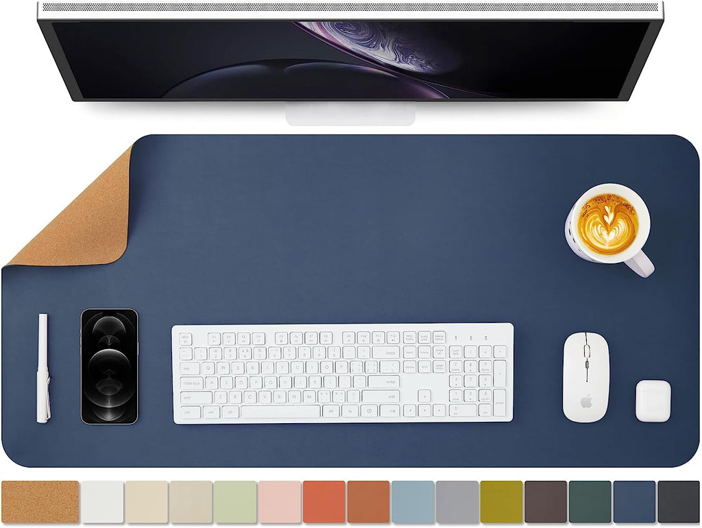 Transform Your Workspace with the Cork Dual-Sided Desk Mat - Stylish and Functional Desk Pad for Home and Office - Large Mouse Pad in Dark Blue (90cm x 43cm)