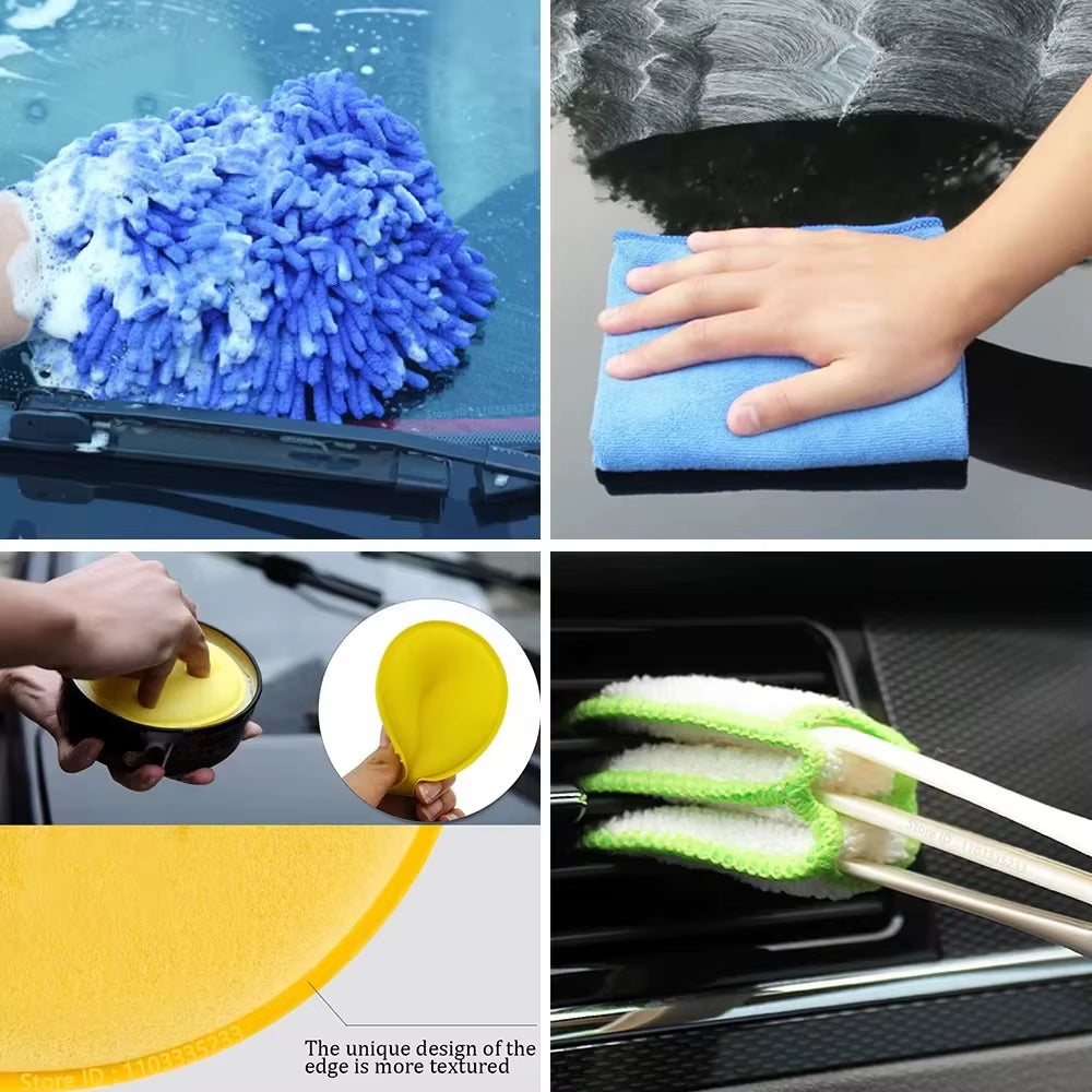 ZOPOSON Professional Car Cleaning Kit - Scrubber Drill Detailing Brush Set with Air Conditioner Vent Tools and Polishing Towels