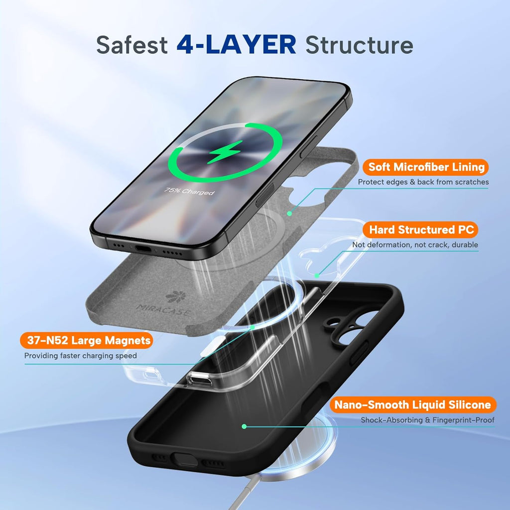 Sleek Magnetic iPhone 17 Case with MagSafe - Shockproof Silicone Protection & Integrated Camera Cover in Black