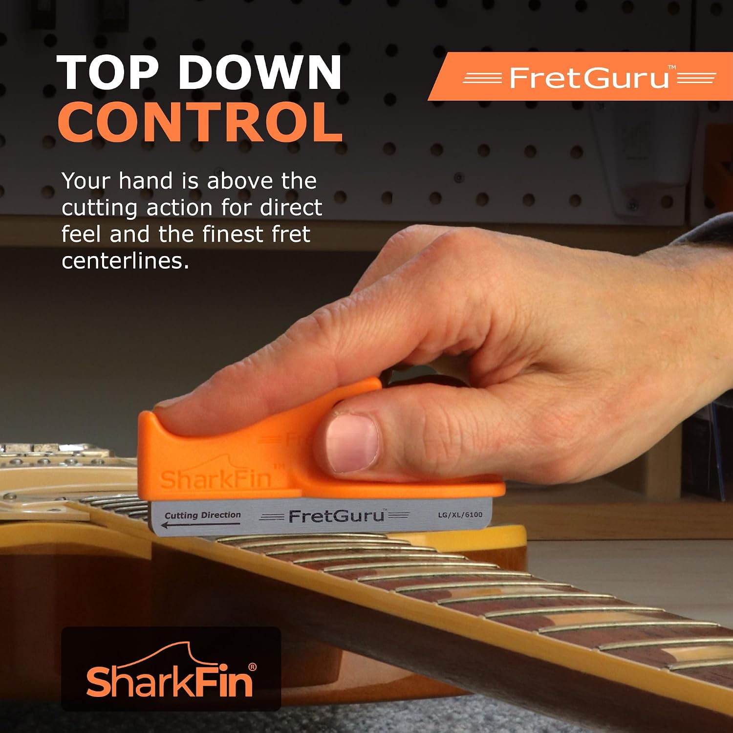 Unlock Precision Fret Crowning with the Sharkfin Guitar Fret Crowning File - Ergonomic Design & D.I.A. Geometry for Perfectly Shaped Frets in MD/LG/XL Sizes