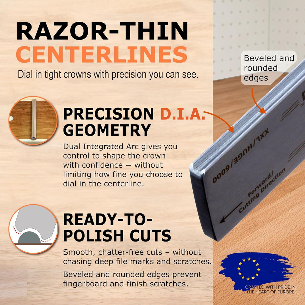 Unlock Precision Fret Crowning with the Sharkfin Guitar Fret Crowning File - Ergonomic Design & D.I.A. Geometry for Perfectly Shaped Frets in MD/LG/XL Sizes