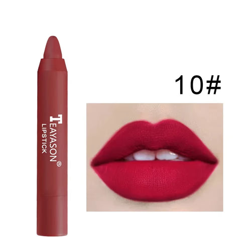 Indulge in 12 Shades of Natural Matte Lipstick Pencil - Waterproof, Long-Lasting & Luxurious Lip Tint