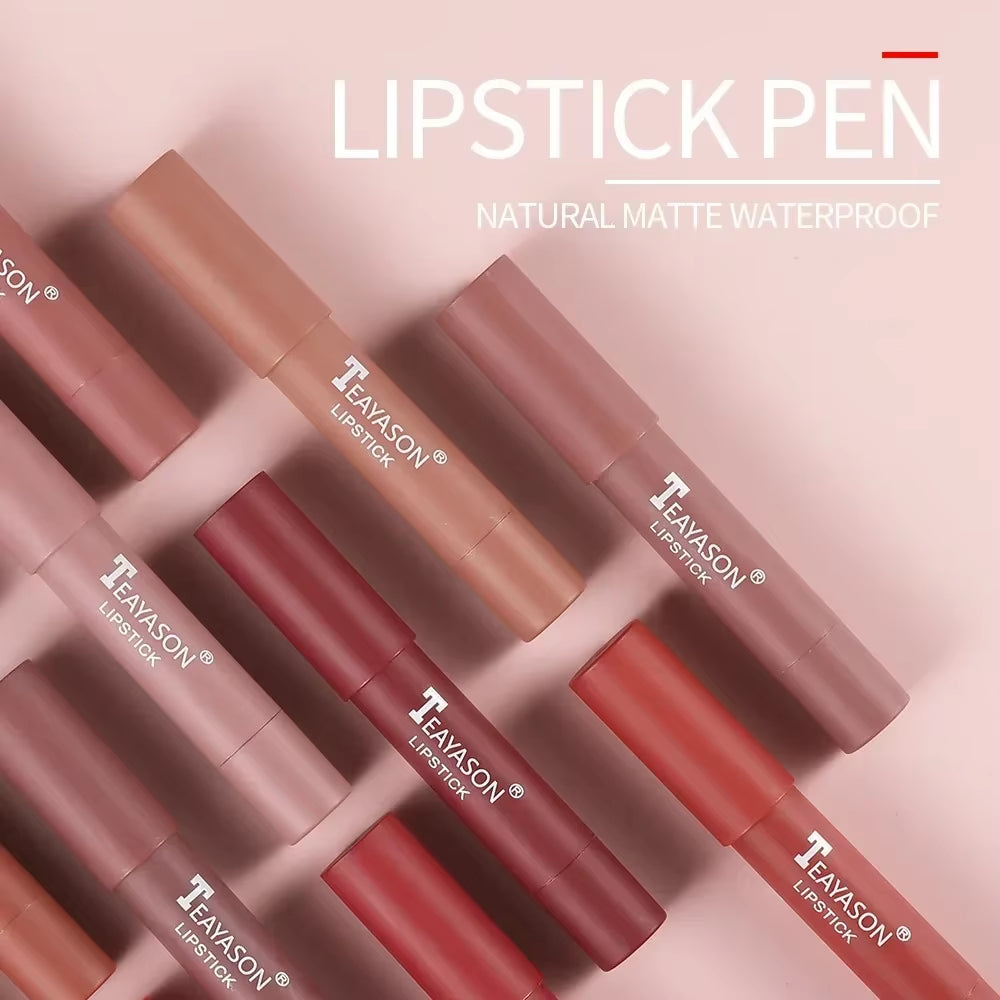 Indulge in 12 Shades of Natural Matte Lipstick Pencil - Waterproof, Long-Lasting & Luxurious Lip Tint