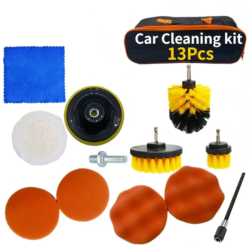 ZOPOSON Professional Car Cleaning Kit - Scrubber Drill Detailing Brush Set with Air Conditioner Vent Tools and Polishing Towels