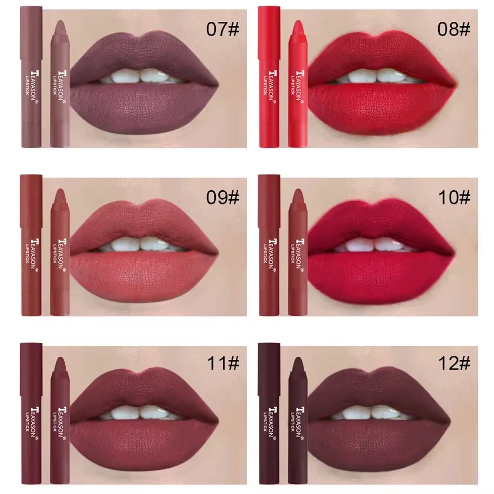 Indulge in 12 Shades of Natural Matte Lipstick Pencil - Waterproof, Long-Lasting & Luxurious Lip Tint