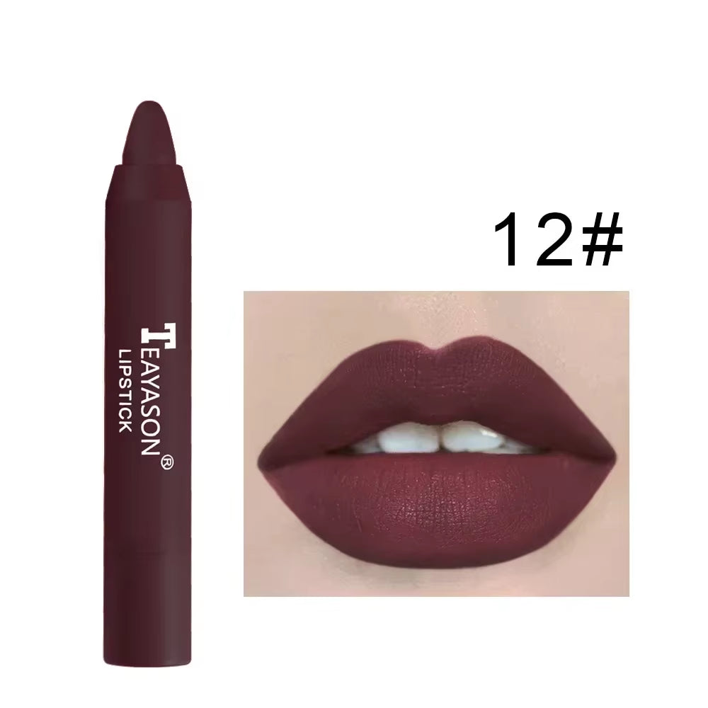 Indulge in 12 Shades of Natural Matte Lipstick Pencil - Waterproof, Long-Lasting & Luxurious Lip Tint