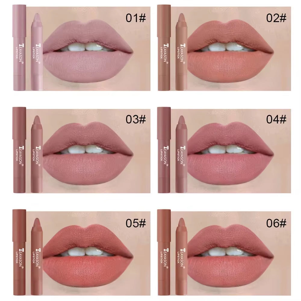 Indulge in 12 Shades of Natural Matte Lipstick Pencil - Waterproof, Long-Lasting & Luxurious Lip Tint