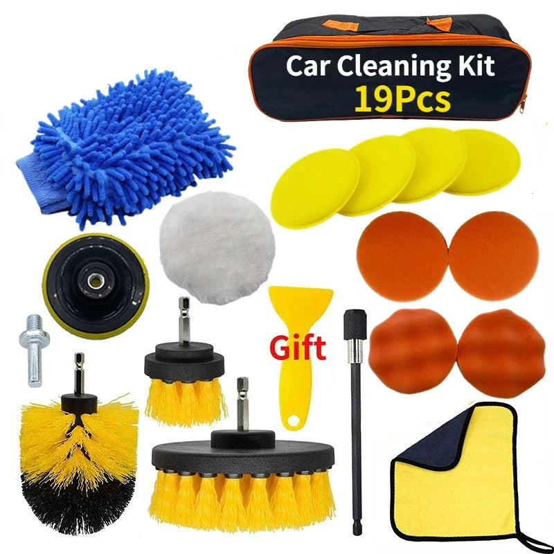 ZOPOSON Professional Car Cleaning Kit - Scrubber Drill Detailing Brush Set with Air Conditioner Vent Tools and Polishing Towels